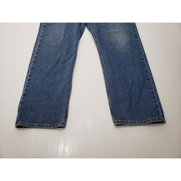 Levis 505 Mens Jeans Straight Leg Regular Fit Med Wash Denim Distressed 36x30 - Picture 3 of 7